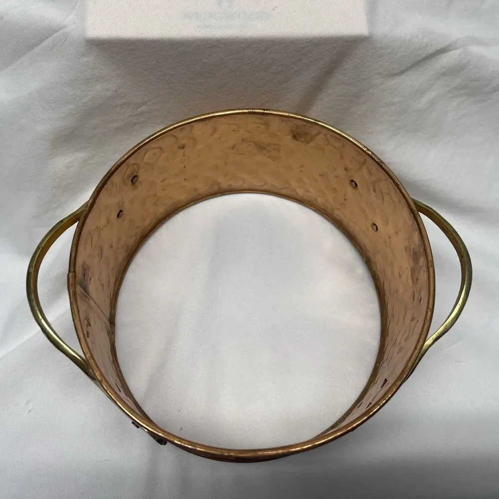 Hammered Copper Casserole Candle Ring Holder Brass Leaves 6.5